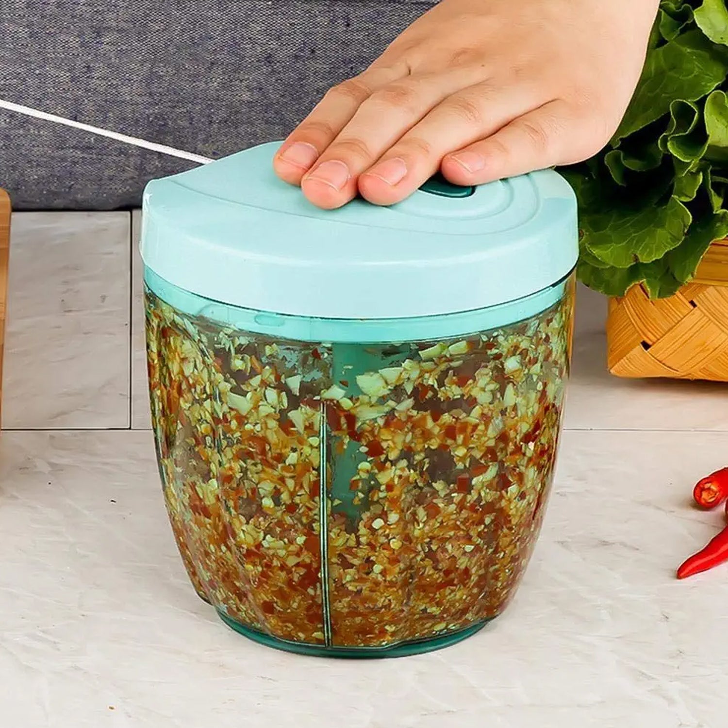 2065 6 BLADE 2IN1 MANUAL FOOD CHOPPER, COMPACT & POWERFUL HAND HELD VEGETABLE CHOPPER (1000Ml) DeoDap 2065 6 BLADE 2IN1 MANUAL FOOD CHOPPER, COMPACT & POWERFUL HAND HELD VEGETABLE CHOPPER (1000Ml) DeoDap